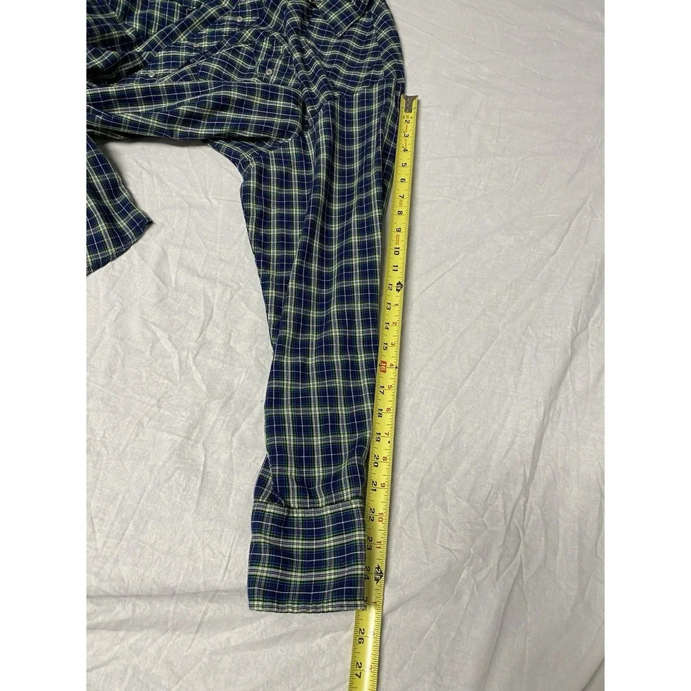 Wrangler Pearl Snap Western Shirt Mens 2XT Tall Blue Green Plaid Cowboy Big&Tall